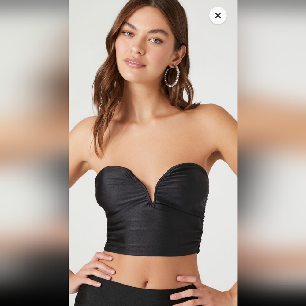 💜 Plunging Sweetheart Tube Crop Top Small NWT Knit Bustier Black Satin